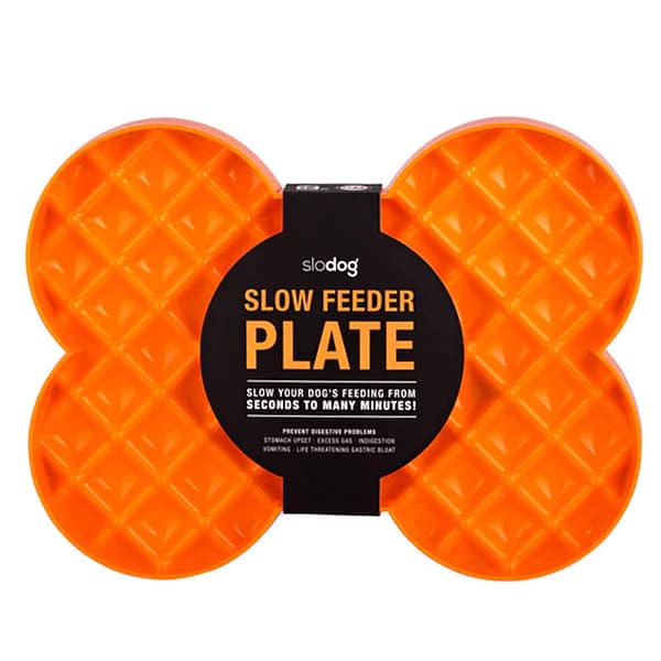 Lickimat Slodog Plate Orange 1024 Orange Bone Shaped Slo Dog Slow Feeder Plate