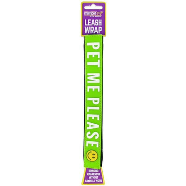M90601 Pet Me Please Leash Wrap 1080px Green Dog Leash Wrap with "Pet ME Please" printed in white with smiling face emoji
