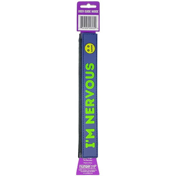 M90605 Im Nervous Leash Wrap 1024 Dog Leash Wrap with "i'm Nervoise" message green on blue
