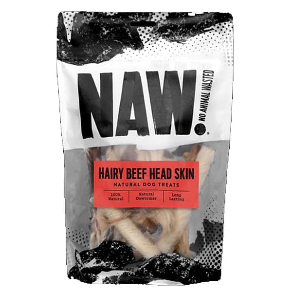 Packet of NAW Hairy Beef Head Skin Natural Dog Treats