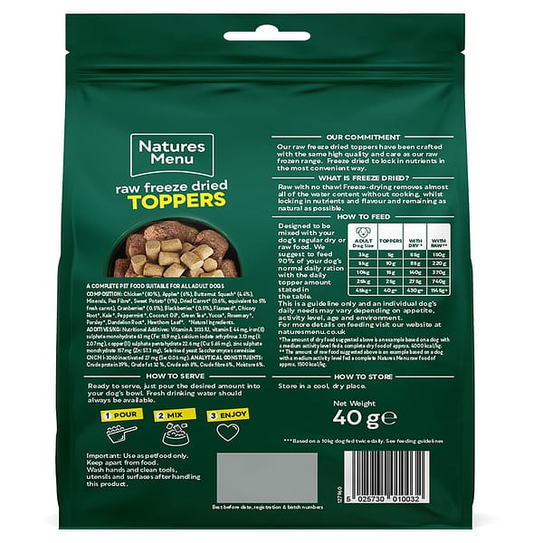 Natures Menu Raw Freeze Dried Toppers 40g Chicken BOP 1080px Natures Menu Raw Freeze Dried Toppers 40g Chicken BOP 1080px