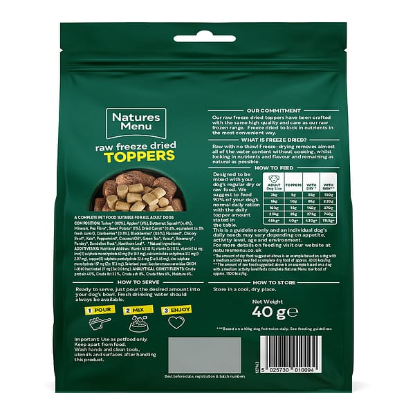 Natures Menu Raw Freeze Dried Toppers 40g Turkey BOP 1080px Natures Menu Raw Freeze Dried Toppers 40g Turkey BOP 1080px