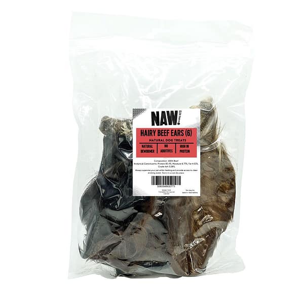 6 Pack of NAW Hairy Cows Ears Natural Dog Treats