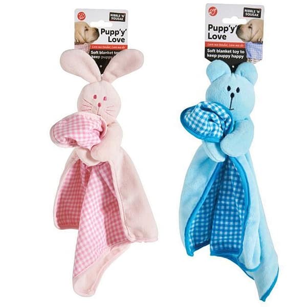 Blue and Pink Puppy Comfort blankets with Bunny/Bear Heads