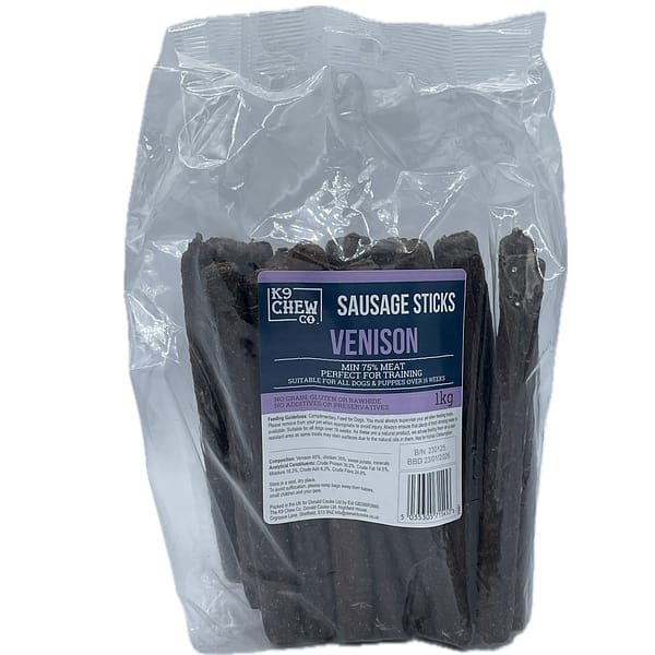 1kg Bag of Venison 20cm Sausage Sticks Dog Treats