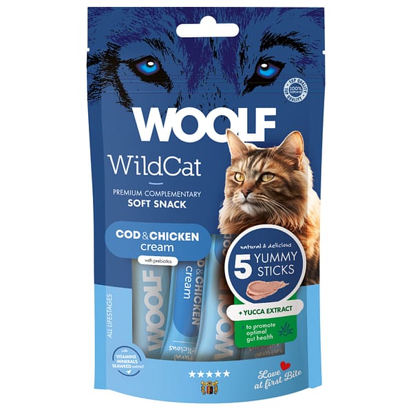 Woolf WildCat Cream Cod & Chicken 1080px Pack of 5 sachets of Woolf WildCat Cream cat treats
