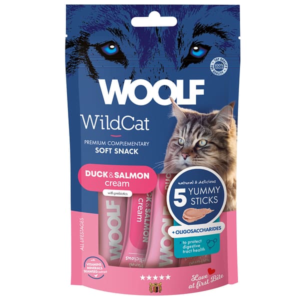 Woolf WildCat Duck & Salmon 1080px Pack of 5 sachets of Woolf WildCat Cream cat treats