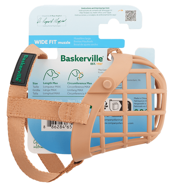 Baskerville Wide Fit Muzzles Size 2 1080 (2) Baskerville Wide Fit Dog Muzzle on display card