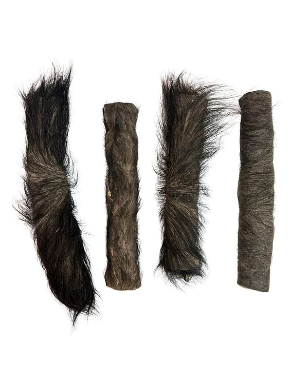 SET OF 4 HAIRY BUFFALO SKIN ROLLS DOG TREATS