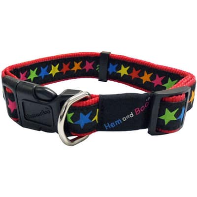 Dog Collar Red and Black with multi-coloured stars