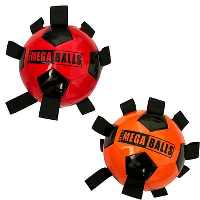Orange and Red footballs with black tabs Dog Toy