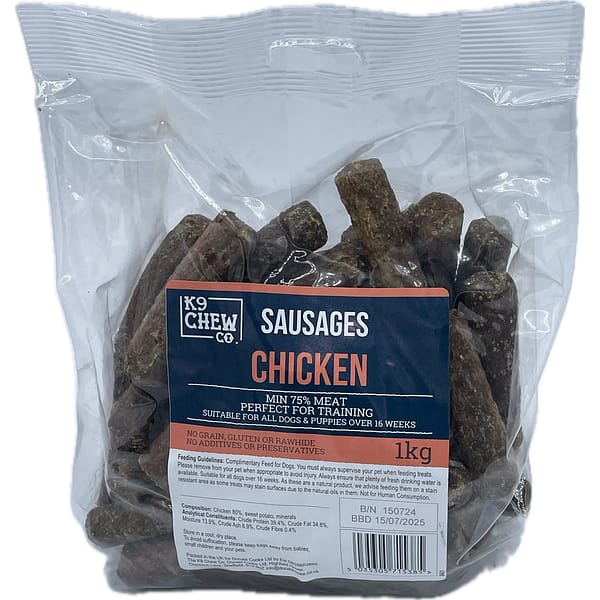 1kg bag of small chicken sausage dog treats