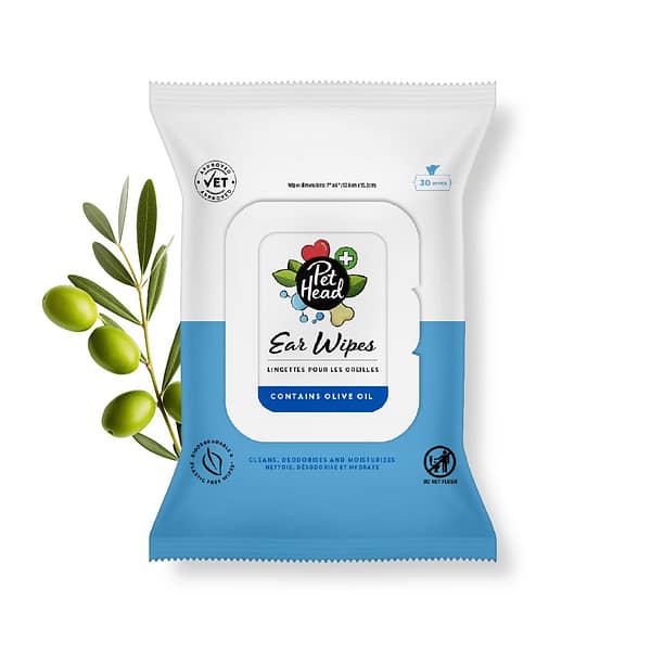 Pack of Pet Head Health Dog Ear Wipes with half and half blue and white pack