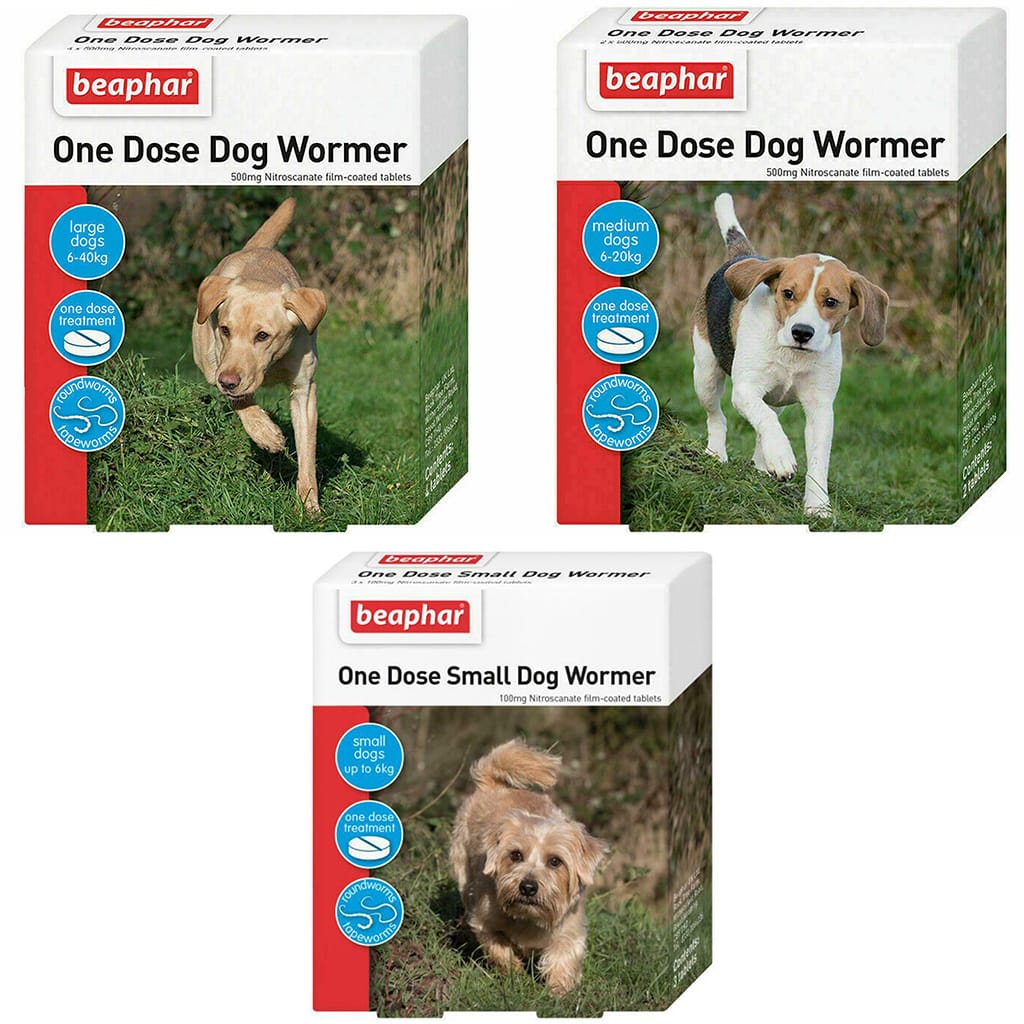 Beaphar One Dose Dog Worming Tablets 1 Set of 3 packets of Dog worming tablets for small, medium and large dogs