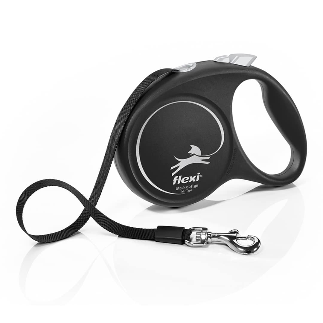 Flexi Black Design Retractable Lead 5m Tape 1 FLEXI BRAND RETRACTABLE DOG LEAD, BLACK TAPE
