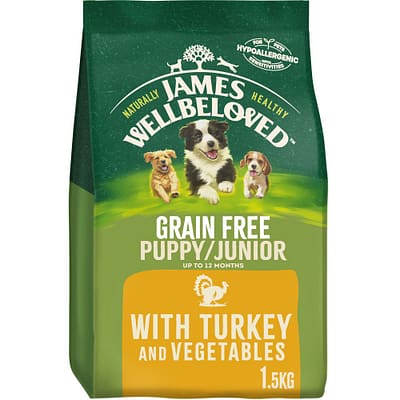 James Wellbeloved Grain Free Puppy/Junior Dry Dog Food Turkey & Veg 1.5kg