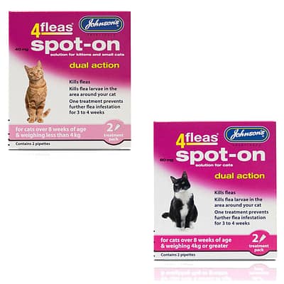 2 Packs of 4Fleas Cat Spot-on Treatments for kittens and adult cats