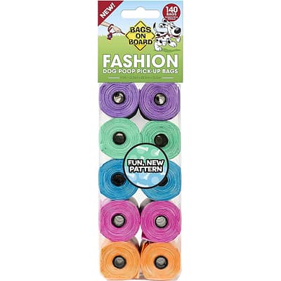 Pack of 10 multicoloured Rolls of patterned dog poo bags