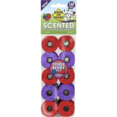 Pack of 10 rolls of Purple and Red Dog Poo bags