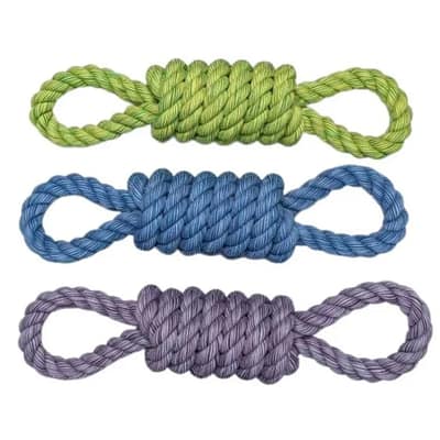 Set of three coloured rope dog tug toys