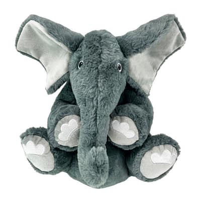 XL Grey elephant plush dog toy with white ears and feet