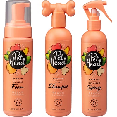 Pet Head Quick Fix 2in1 Dog Shampoo, Foam, Spray and Wipes - Peach
